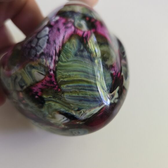 Robert Eickholt Heart Shaped Blown Glass Paperweight Green Purple Signed Vintage - Picture 8 of 12